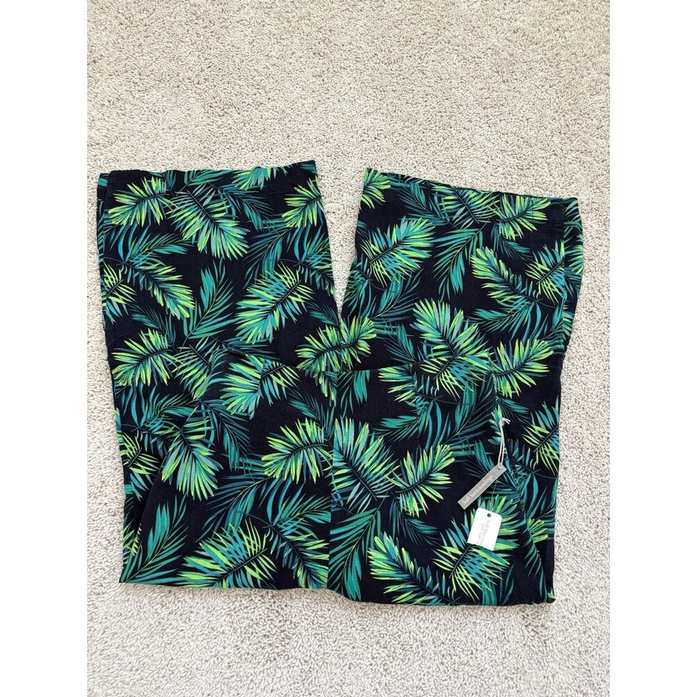 Soft Surroundings Palm Print Tropical Linen Blend Pants Small Wide Leg Cropped